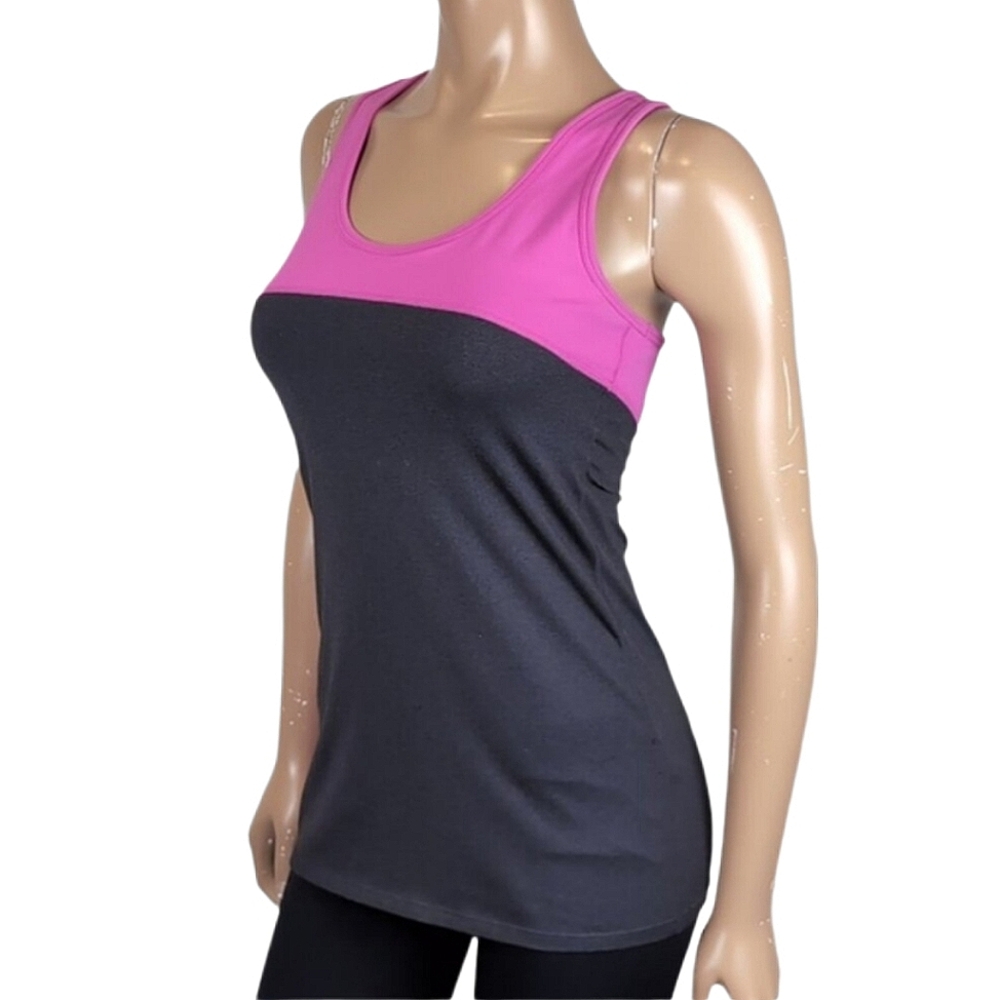 Tuff Athletics Tank Top Asymmetric Slimming Sleeveless Size Small Pink Grey